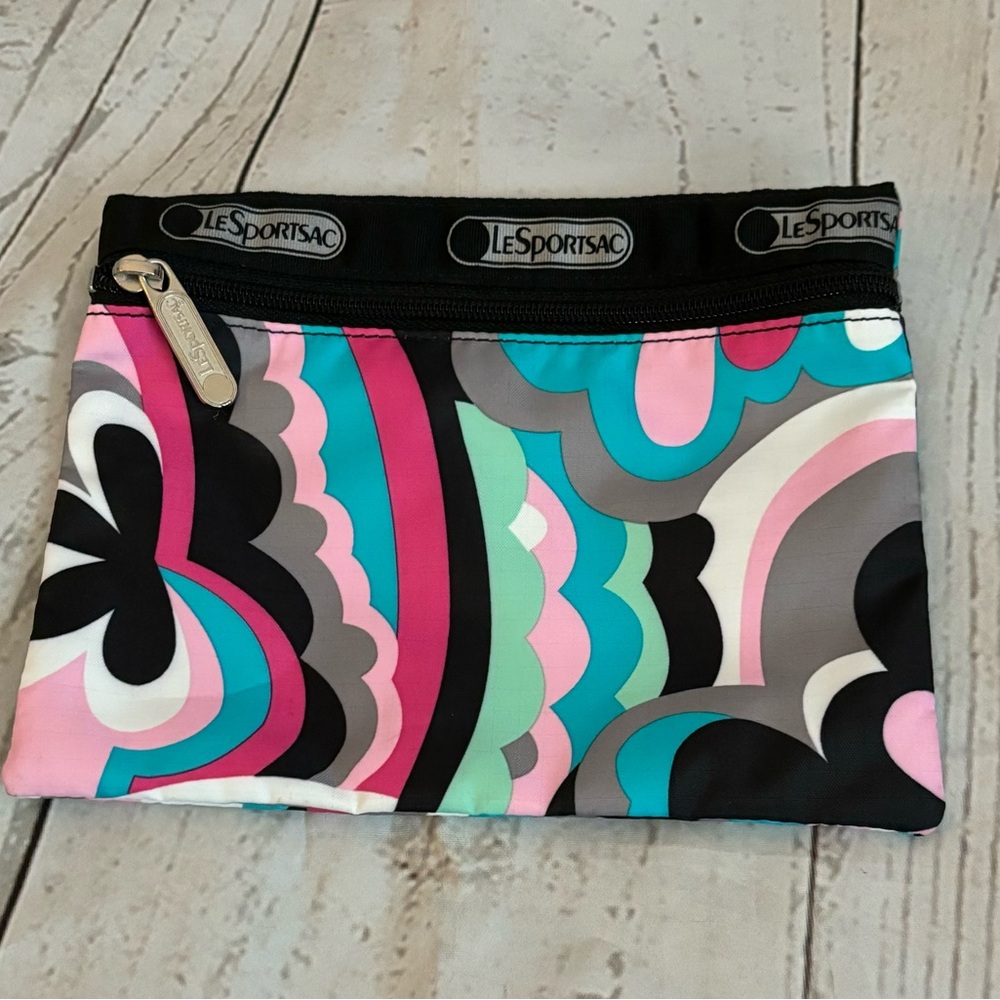 LeSportsac Pouch Cosmetic Bag Tropical Floral Retro Print Revolve